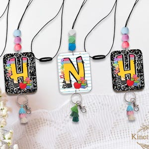 Composition Teacher Beaded Lanyard, Personalized Teacher Lanyard, Lanyard for Keys or ID Badge, Paper Lanyard With Name, Back To School Gift