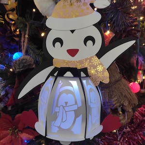 Fichier SVG, PDF, et PNG - Modèle de Lanterne "Pingouin Festif"