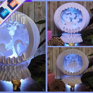 Lot de 3 Modèles pop-up st valentin, globe pop-up SVG pour projets Cricut, forme de tranche de boîte à lumière 3D, veilleuse globe bricolage