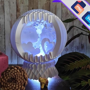 Modèle pop-up Baiser en foret, globe pop-up SVG pour projets Cricut, forme de tranche de boîte à lumière 3D, veilleuse globe bricolage