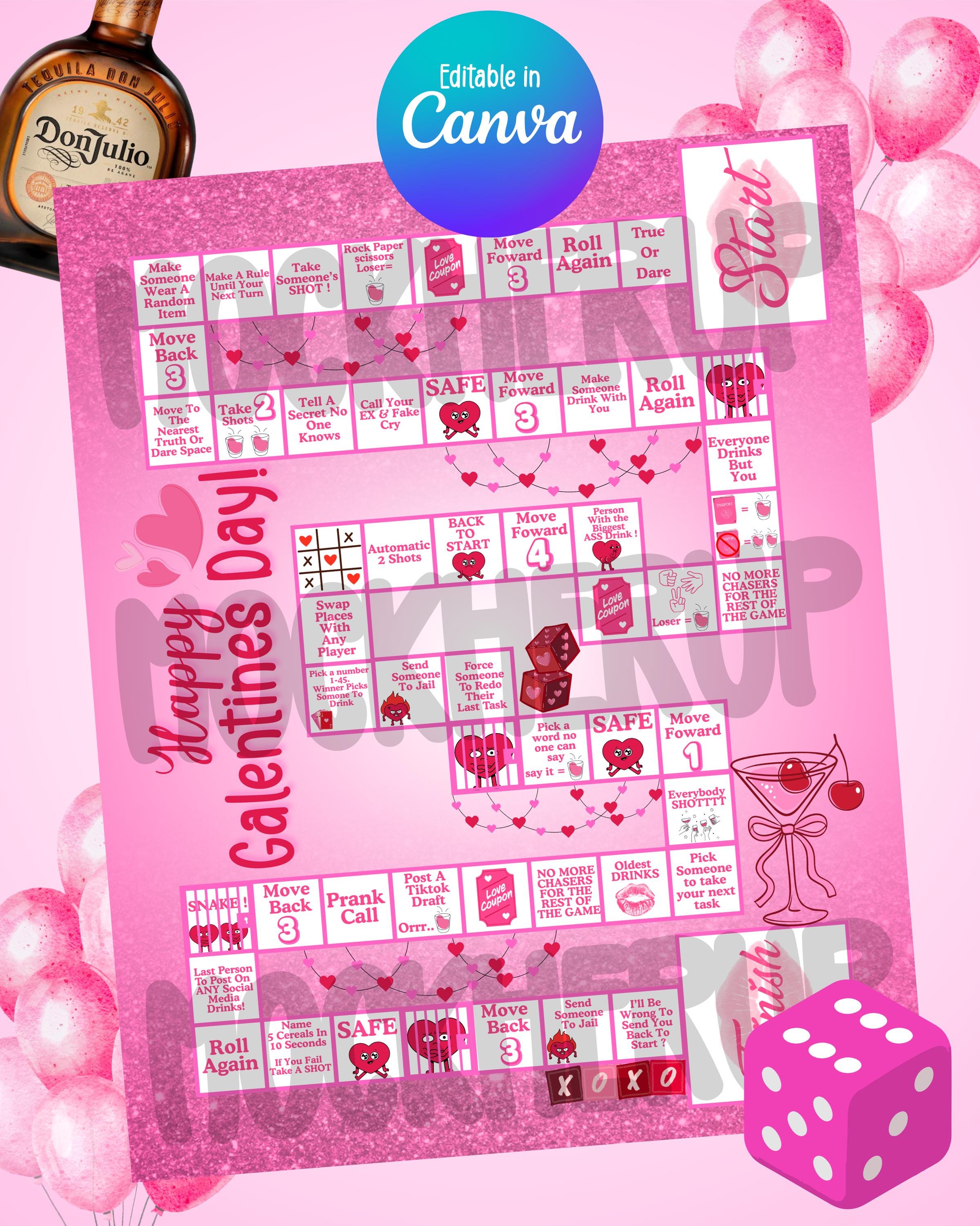 Sip Happens Digital Galentine's Day Board Game.