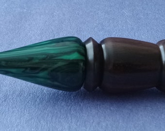 Exotic Macassar Ebony Wood & Malachite Tru-Stone Acrylic Hand Turned Hair Stick Pin!!