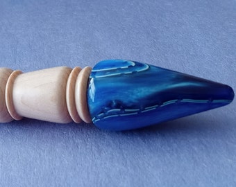 Silver Maple Wood & Ocean Blue Acrylic Hand Turned Hair Stick Pin!!