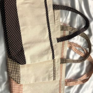 Bolso de lona con estampado de cuadros vichy hecho a mano, bolso para computadora portátil, bolso de playa