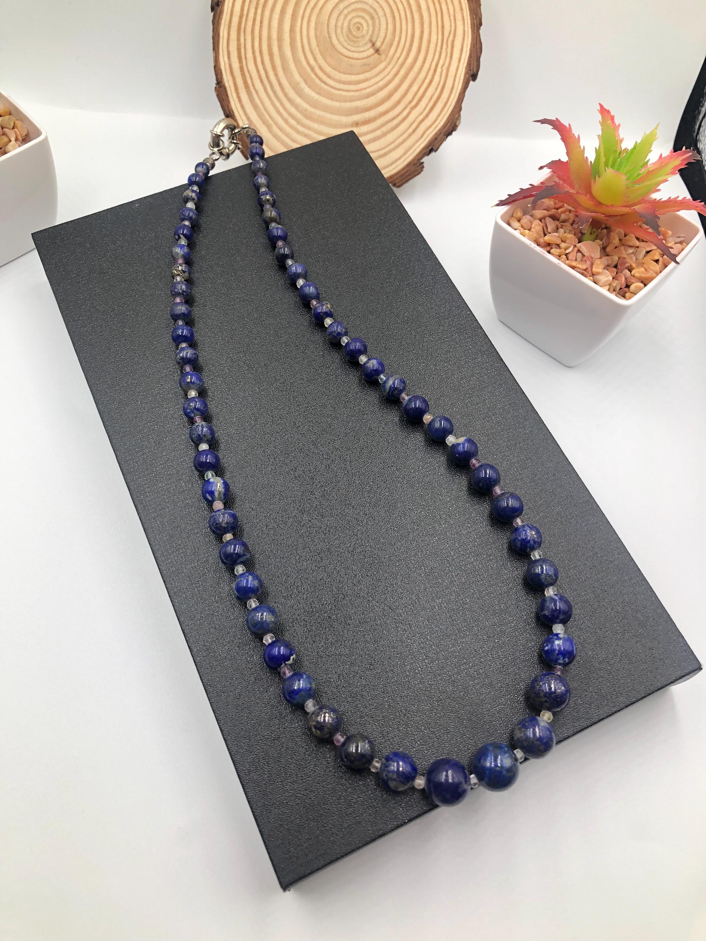Collier Vintage En Perles De Lapis-lazuli - Pierre Bleue, Couleur Corail, Occasion, Origine France