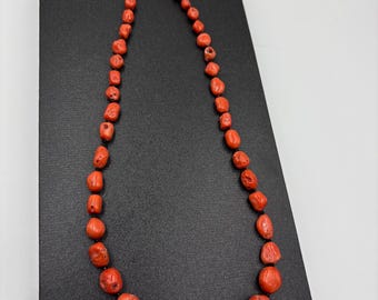 Ancient vintage beautiful chunky large orange red coral nugget beaded knotted boho necklace