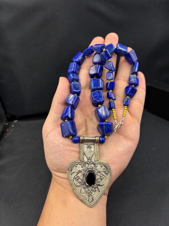 Collier Ancien Vintage En Perles De Lapis-lazuli - Bijou Occasion, Origine France