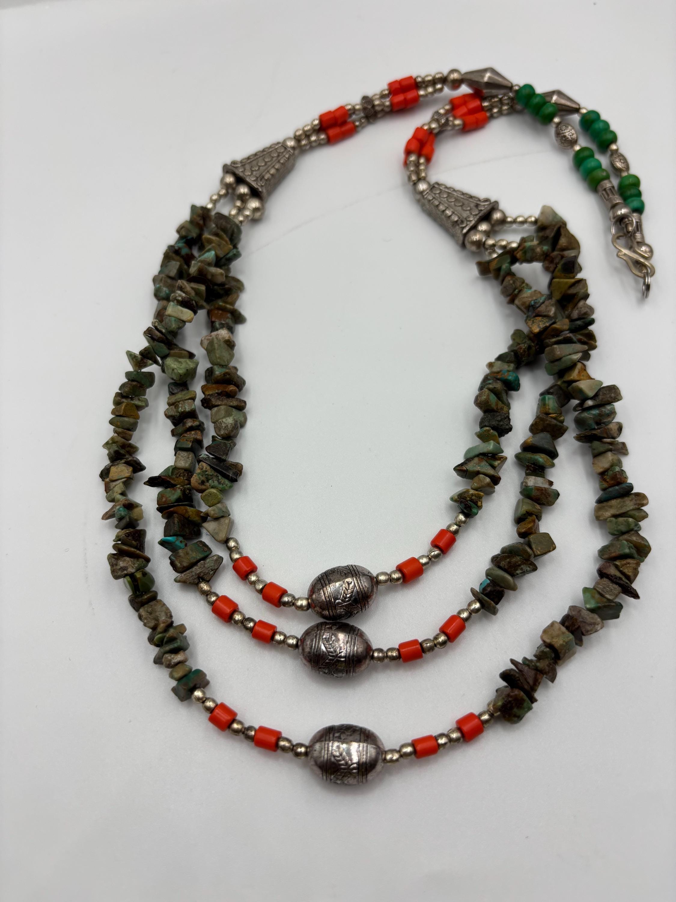 アクセサリー Vintage TibetanTurquoise Coral necklace Vintage Tibetan Turquoise & Coral Necklace: Three-layer Handmade