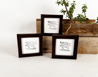 4x4 Photo Frame - SHIPS TODAY - Peewee Style with Vintage Dark Wood Tone Finish - In Stock - 4 x 4  Brown Square Photo Frames