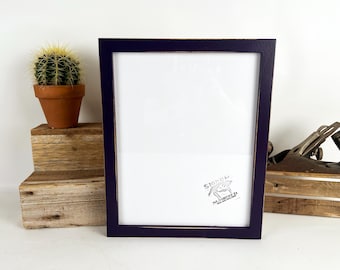 SHIPS TODAY - 11x14" Picture Frame in 1x1 Flat Style with Vintage Deep Purple Finish - In Stock - Handmade 11 x 14 Solid Hardwood