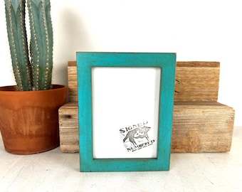 SHIPS TODAY - 5x7 Picture Frame - 1x1 Flat Style with Weathered Turquoise Finish - In Stock - mid century decor 5 x 7 Photo Frame Blue Green