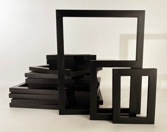 SHIPS RIGHT AWAY Choose your size 3x3, 5x7, 8.5x11, 11x14, 16x20 up to 18x24 - Solid Hardwood Picture Frame in 1x1 Flat Style Solid Black