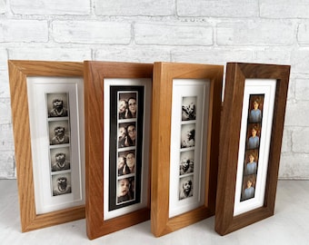 Ships Right Away - 4x10 Picture Frame for 2x8" PHOTO BOOTH STRIP in 1x1 Flat style and Natural Hardwood of Your Choice - Photo Booth Frame