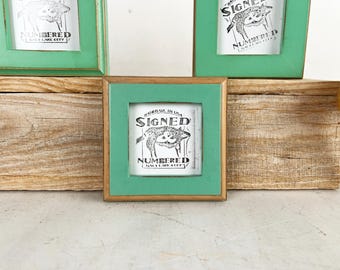 SHIPS TODAY - 3x3" Square Picture Frame - 1x1 2Tone Style in Vintage Robin's Egg Finish - In Stock - 3x3 Photo Frame Green