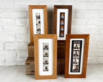 Ships Right Away - 4x10 Picture Frame for 2x8" PHOTO BOOTH STRIP in 1x1 Flat style and Natural Hardwood of Your Choice - Photo Booth Frame