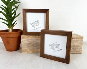SHIPS TODAY - 5x5 Square Picture Frame - Deep Flat Style Built from Solid Natural Walnut Wood - In Stock - 5 x 5 Photo Solid Wood Frame
