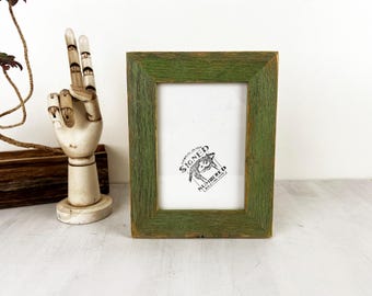 SHIPS TODAY - 5x7 Picture Frame - 1.5" Wide Rustic Reclaimed Cedar with Asparagus Wash Finish - In Stock - 5 x 7 inch Upcycled Wood Frame