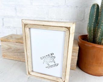 SHIPS TODAY - 5x7 Picture Frame in Phil Cove Style with Weathered White Finish - In Stock - 5 x 7 Frame Solid Hardwood Rustic