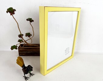 SHIPS TODAY - 11x14" Picture Frame - Deep Flat Style with Vintage Baby Yellow Finish - In Stock - Handmade 11 x 14 Canvas Depth Frame