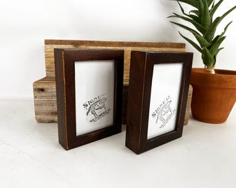 SHIPS TODAY - 4x6 Picture Frame - Deep Flat Style with Vintage Dark Wood Tone Finish - In Stock - 4 x 6 Photo Frame Brown Decor