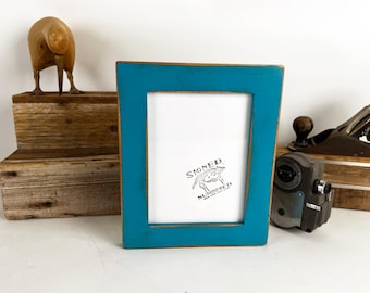 SHIPS TODAY - 6x8" Picture Frame - 1.5 inch Reclaimed Cedar Style with Super Vintage Turquoise Finish - In Stock 6 x 8 Picture Frame