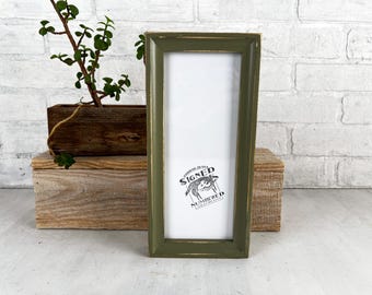 SHIPS TODAY - 4x10" Picture Frame - Foxy Cove Style with Vintage Old Green Finish - In Stock - 4 x 10 inch Panoramic Photo Frame