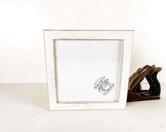 SHIPS TODAY - 8x8" Picture Frame - 1x1 Flat Style with Vintage White Finish on Oak Wood - In Stock - 8 x 8 Square Frame