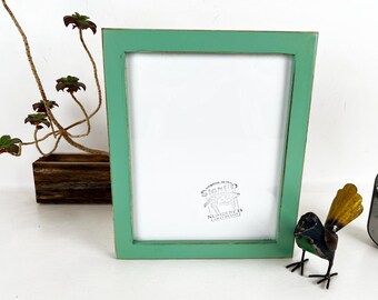 SHIPS TODAY - 8x10 Picture Frame in 1x1 Flat Style with Vintage Robin's Egg Finish - In Stock - Modern Frame 8 x 10 Baby Girl Gift