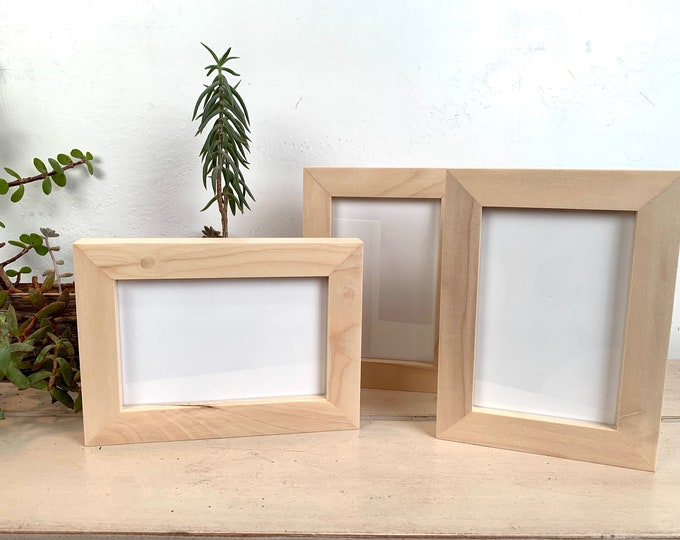 4x6 Picture Frame - SHIPS TODAY - 1x1 Flat Style in Solid Natural Poplar Wood - In Stock - mid century decor 4 x 6 Photo Frame