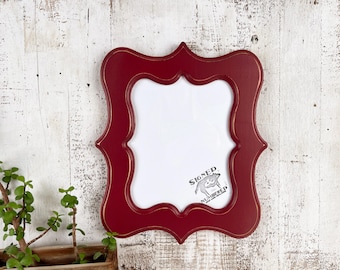 SHIPS TODAY - 8x10 Scalloped Opening Picture Frame Shaped Outside in Vintage Wine Finish - Solid Poplar Wood Photo Frame Decorative In Stock