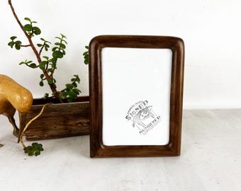 SHIPS TODAY - 5x7" Portrait Picture Frame in 1x1 Round Top Solid Walnut + Linseed Oil Finish - In Stock - Gallery Frame 5 x 7 Solid Hardwood