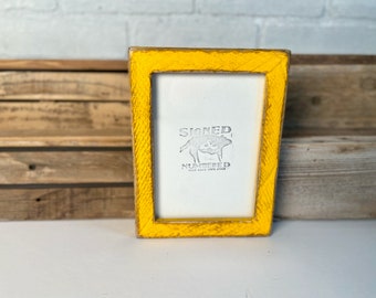5x7 Picture Frame -SHIPS TODAY - 1x1 Roughsawn Reclaimed Style with Super Vintage Buttercup Yellow Finish - In Stock - 5 x 7 Photo Frame