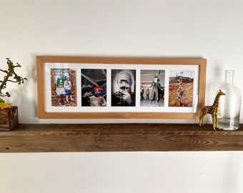 SHIPS TODAY - 8x24" Multiple Mat Window Frame for (5) 4x6 inch Photos in 1x1 Flat style with Natural Alder Finish - In Stock