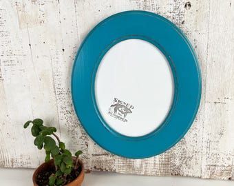 SHIPS TODAY - 8x10 Double Cove Oval Shaped Picture Frame with Vintage Turquoise Finish - In Stock - Solid Poplar Photo Frame Round Ellipse