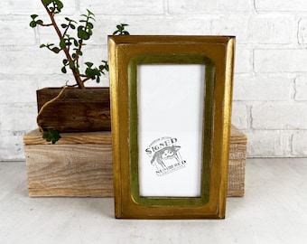 SHIPS TODAY - 4x8 Picture Frame - 1.5 Double Cove Style with Weathered Gold and Green Finish - In Stock - Panoramic Frames 4 x 8 inches