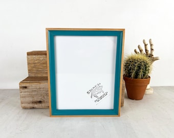 SHIPS TODAY - 8x10 Picture Frame - Foxy Minus Style with Natural Alder and Turquoise Wash - In Stock - Modern Handmade Photo Frame 8 x 10
