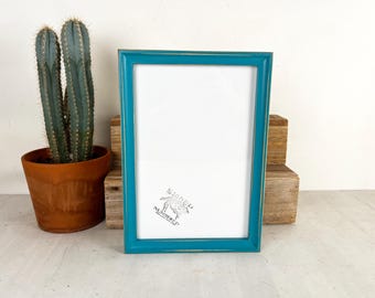 SHIPS TODAY - 8x12 Picture Frame - Foxy Cove Style with Vintage Turquoise Finish - In Stock - Handmade Classic 8 x 12 Wooden Frame