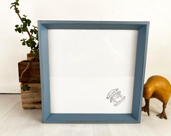 SHIPS TODAY - 11x11" Square Picture Frame - Park Slope Style with Vintage Smokey Blue Finish - In Stock - 11 x 11" Frame Solid Wood Blue