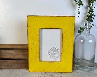 SHIPS TODAY - 4x6 Picture Frame - 2" Reclaimed Roughsawn Cedar with Super Vintage Yellow Finish - In Stock - Upcycled Frame 4 x 6