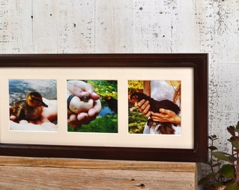 6x15" Picture Frame in Double Cove Style with Mat Window Openings for (3) 4x4 Photographs and in Color of YOUR CHOICE - Collage Frame 4x4