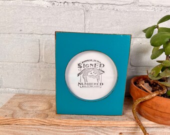 SHIPS TODAY - 4x4 Pine Circle Opening Picture Frame in Vintage Turquoise - In Stock - 4 x 4 inch Circle Round Picture Frame