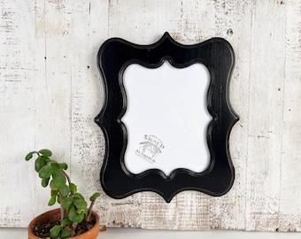 SHIPS TODAY - 8x10 Scalloped Opening Picture Frame Shaped Outside in Vintage Black Finish - Solid Poplar Photo Frame Decorative In Stock