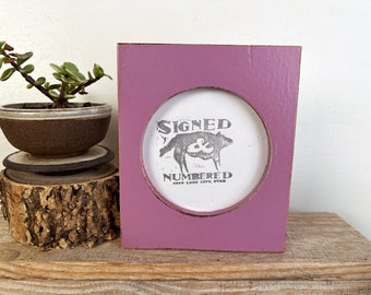 SHIPS TODAY - 4x4 Pine Circle Opening Picture Frame with Vintage Violet Finish - In Stock - 4 x 4 inch Circle Round Picture Frame