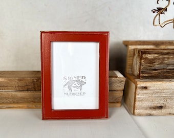 SHIPS TODAY - 5x7 Picture Frame in 1x1 Outside Cove Style with Vintage Brick Red Finish - In Stock - 5 x 7 Frame Solid Hardwood Rustic