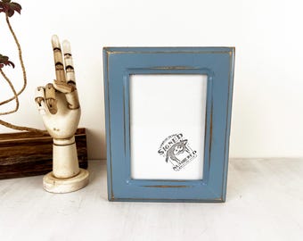 5x7" Picture Frame - SHIPS TODAY - 1.5 Double Cove Style with Super Vintage Smokey Blue Finish - In Stock - 5 x 7 Photo Frame Rustic