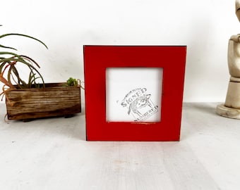 4x4 Reclaimed Wood Picture Frame - SHIPS RIGHT AWAY - Super Vintage Ruby Red Finish - In Stock - 4 x 4 Rustic Reclaimed Cedar Frame