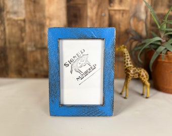 SHIPS TODAY - 4x6 Picture Frame - 1x1 Roughsawn Style with Super Vintage Cobalt Finish - In Stock - 4 x 6 Photo Frame Blue
