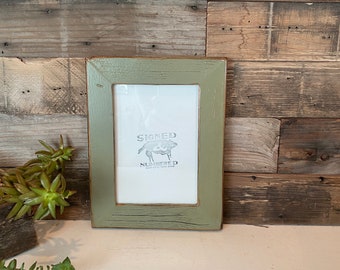 5x7 Picture Frame - SHIPS TODAY - Reclaimed Cedar with Super Vintage Guacamole Finish - In Stock - Upcycled Wood Frame 5 x 7