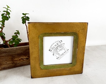 SHIPS TODAY - 4x4 Square Picture Frame - 1.5 Inside Cove Style with Extreme Vintage Bright Gold and Guacamole Finish In Stock - Frame 4x4"