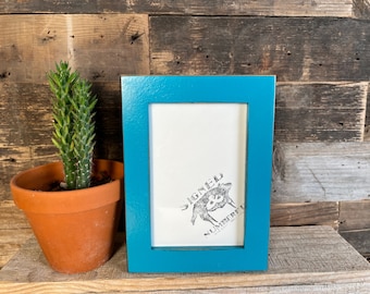 4x6 Picture Frame - SHIPS TODAY - 1x1 Flat Style with Vintage Turquoise on Walnut Finish - In Stock - 4 x 6 Photo Frame